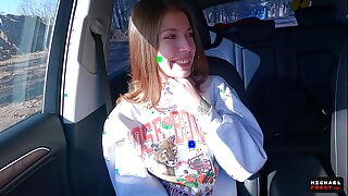 Russian teen hitchhiker trades oral skills for a ride, impressing with deepthroat and sloppy blowjobs.